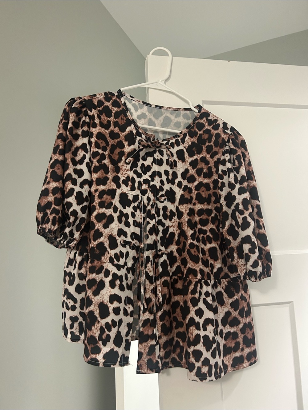 Amazon Women's Leopard Print Peasant Blouse in Brown and Black